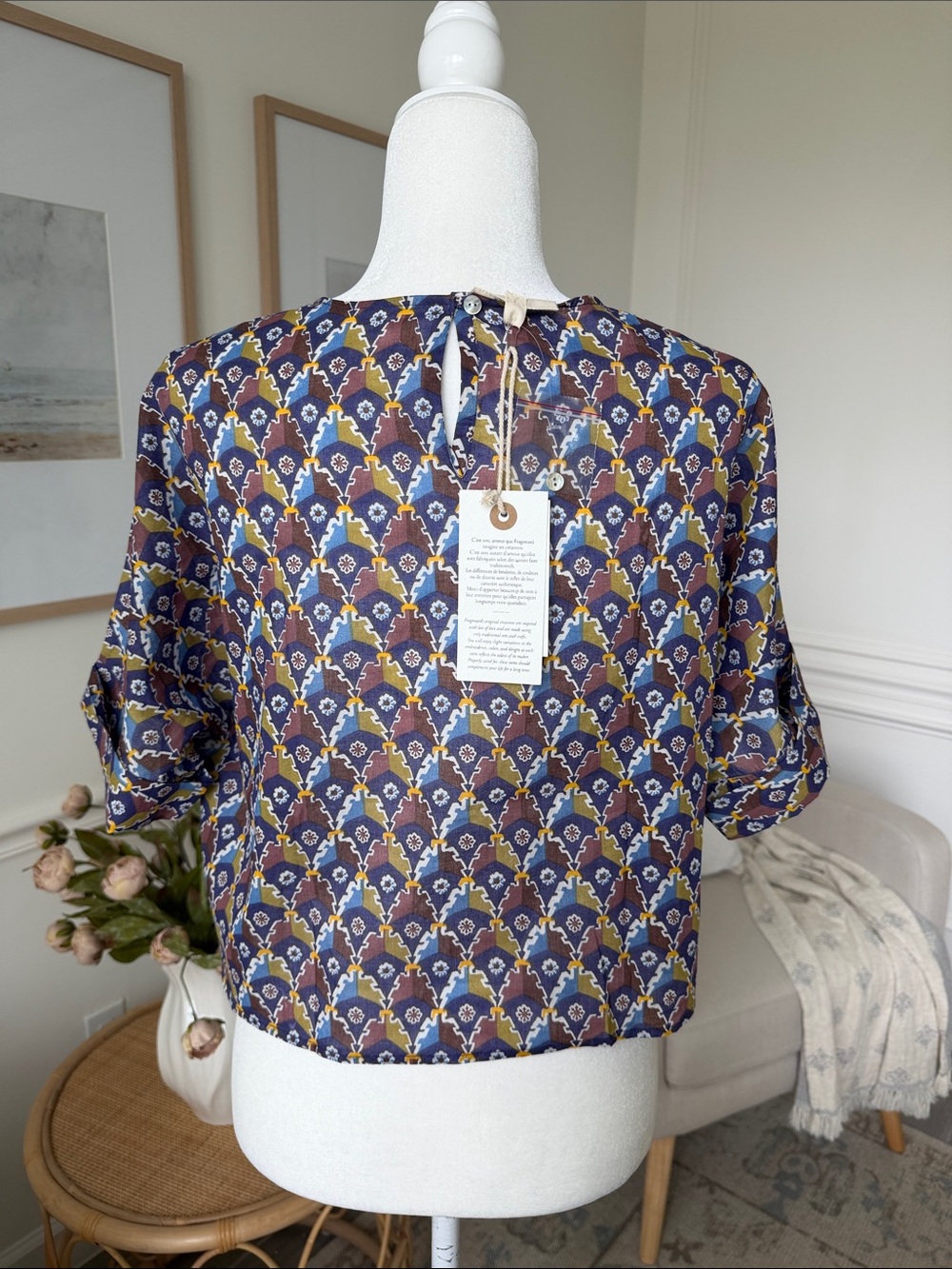NWT Fragonard Paris French Cotton Block Print Top Boho European Summer Artisan - Picture 4 of 13